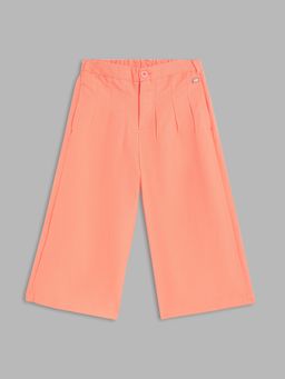 Blue Giraffe - Girls Peach Solid Straight Fit Mid-Rise Pleated Trouser