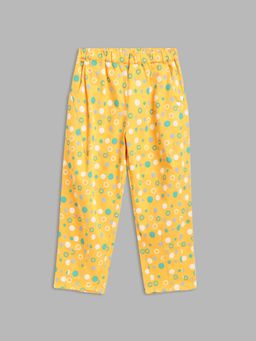 Blue Giraffe - Girls Yellow Printed Loose Fit Mid-Rise Flat-Front Trouser
