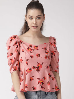 Twenty Dresses by Nykaa Fashion - Pink Ruched In Floral Peplum Top