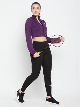 Clovia - Snug Fit Active Crop Jacket In Purple