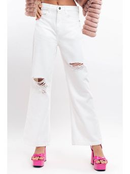 FREAKINS - White Distressed Wide Leg Jeans