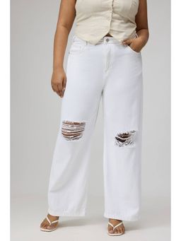 FREAKINS - Curve Glacial White Ripped Wide-Leg Jeans