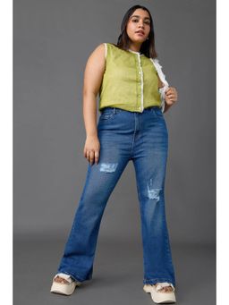 FREAKINS - Curve Mid Blue Distress Bootcut Jeans