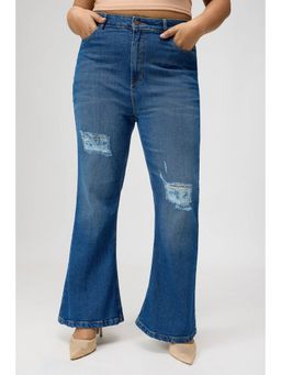 FREAKINS - Curve Mid Blue Distress Bootcut Jeans