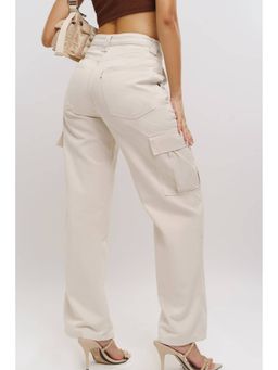 FREAKINS - Beige Denim Cargo Jeans