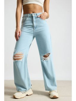 FREAKINS - Aqua Haze Distressed High Rise Jeans