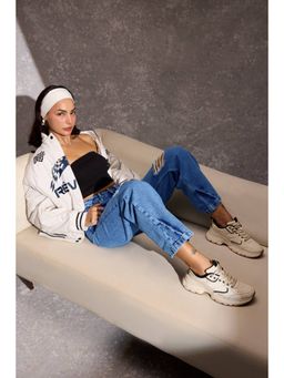 FREAKINS - Mid Blue Ripped Straight Jeans