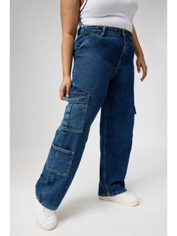 FREAKINS - Curve Multi-Pocket Blue Denim Cargo Jeans