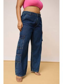 FREAKINS - Curved Blue Denim Cargo Jeans