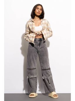 FREAKINS - Denim Charcoal Open Zip Straight Fit Jeans