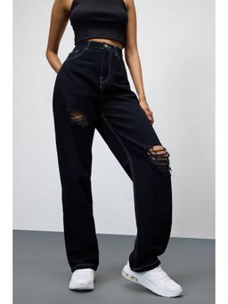 FREAKINS - Shadow Black Ripped Straight Leg Denim Jeans