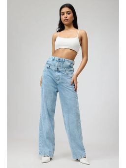 FREAKINS - Dual Flap Light Blue Straight Leg Jeans