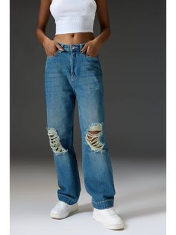 FREAKINS - High Waist Flared Knee Distress Jeans