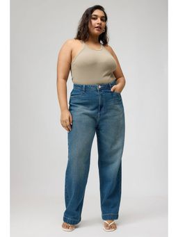 FREAKINS - Curve Mid Blue Straight Fit Jeans