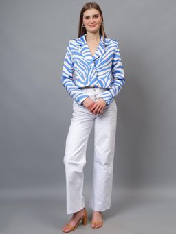 GAIIA - Blue and White Animal Print Crop Blazer