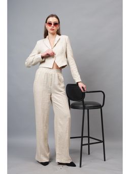 GAIIA - Beige Cropped Solid Blazer