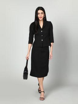 GAIIA - Black Tweed Blazer and Skirt Co Ord Set