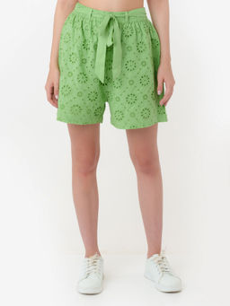 Zink London - Womens Green Schiffli Short Pant