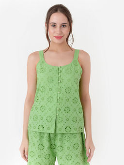 Zink London - Womens Green Schiffli Top