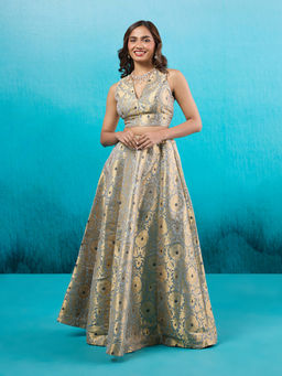 Gajra Gang - Banaras Brocade Grey Panelled Skirt