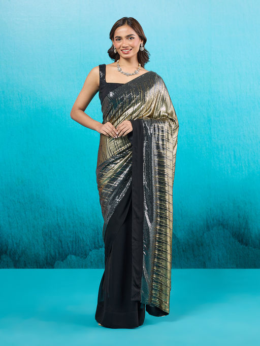 Gajra Gang Pixie Dust Black Ombre Sequined Georgette Saree GGPDSAR02