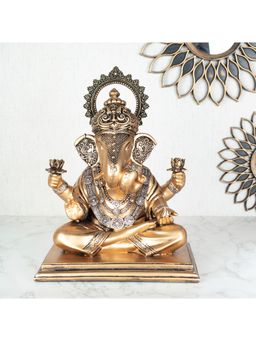 HomeTown - Dynast Polyresin Embellished Ganesha Hand Finished Figurine 33cm in Gold Colour