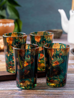 KOLOROBIA - Sanguine Sunflowers Chai Glass Set of 4