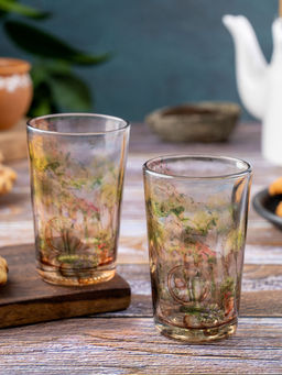 KOLOROBIA - English Flower-Adorned Chai Glass Set of 2