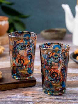 KOLOROBIA - Peacock Admiration Chai Glass Set of 2