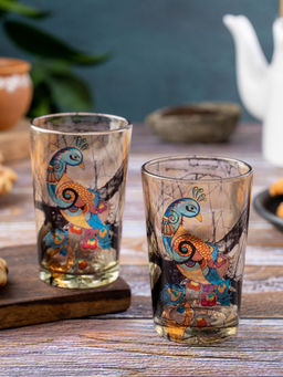 KOLOROBIA - Charismatic Peacock Chai Glass Set of 2