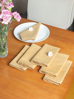 Zeba World - ZEBA Napkins 6Pcs Set Cotton, Embroidered Chawal Taka Beige