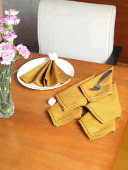 Zeba World - ZEBA Napkins 6Pcs Set Cotton, Embroidered Chawal Taka Mustard