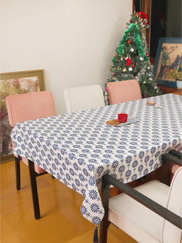 Zeba World - Table Cover Floral Cotton Blend Blue