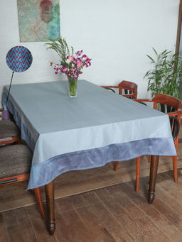 Zeba World - Table Cover With Panel Border With Brocade Silk In Chevron Pattern Blue