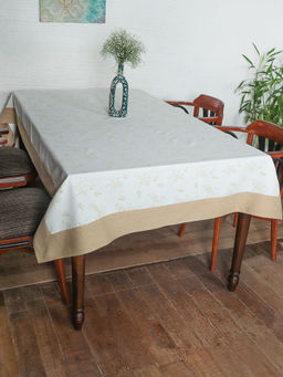 Zeba World - Table Cover With Panel Border And Self Textured Floral Pattern