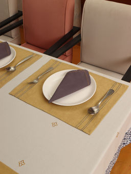Zeba World - ZEBA Embroidered Tablemats And Napkins Cotton Blend - Green & Grey