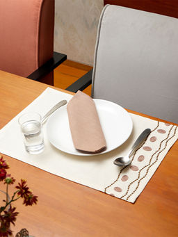 Zeba World - ZEBA Embroidered Tablemats With Napkins Secotton Blend - Offwhite And Coral Pink