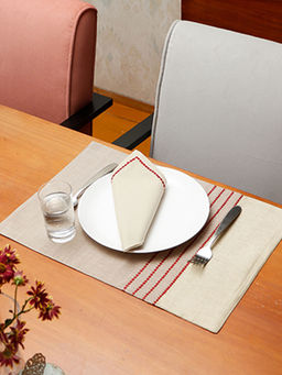 Zeba World - ZEBA Embroidered Tablemats With Napkins Cotton Blend - Beige