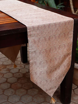Zeba World - ZEBA 4 Seater, 6 Seater Table Runner Brocade Silk Self Textured With Tassels - Beige