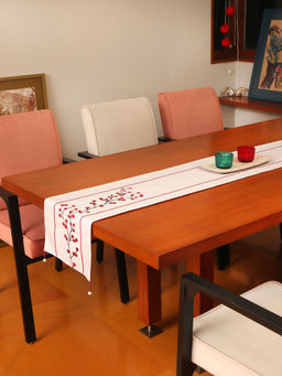 Zeba World - ZEBA 4 Seater, 6 Seater Table Runner Floral Embroidered With Tassels Off White