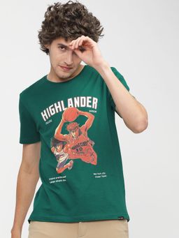 HIGHLANDER - Men Green Printed Slim Fit T-Shirt