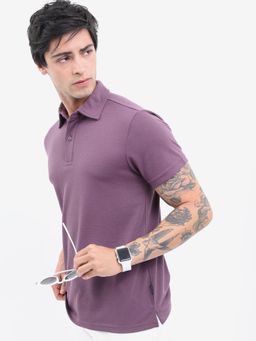 HIGHLANDER - Popcorn Structured Collar Regular Fit Polo T-Shirt-Purple