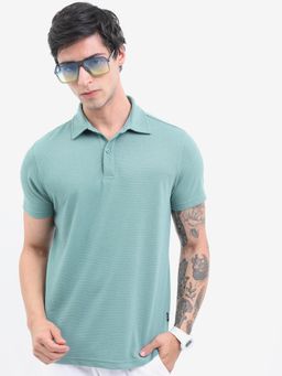 HIGHLANDER - Men Popcorn Structured Regular Fit Polo T-Shirt-Green