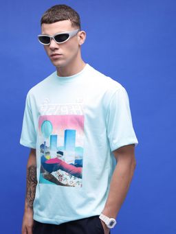 HIGHLANDER - Printed Drop Shoulder T-Shirt-Blue