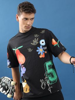 HIGHLANDER - Unisex Printed Drop-Shoulder Sleeves T-Shirt-Black