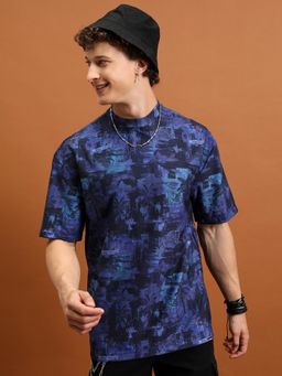 HIGHLANDER - Unisex Printed Crew Neck Slim Fit T-Shirt-Navy Blue