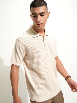 HIGHLANDER - Men Relaxed Fit Half Sleeve Half Placket Polo T-Shirt -Off White