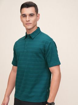 HIGHLANDER - Men Self Design Collar Relaxed Fit Polo T-Shirt-Teal