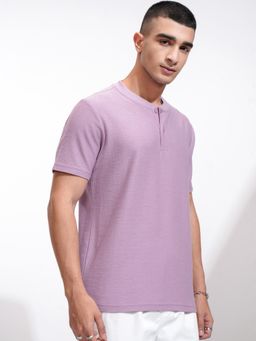HIGHLANDER - Men Henley Neck Textured Relaxed Fit T-shirt-Purple