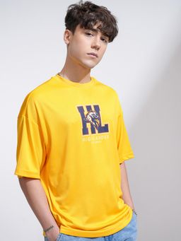 HIGHLANDER - Men Crew Neck Printed Drop shoulder T-shirt-Yellow